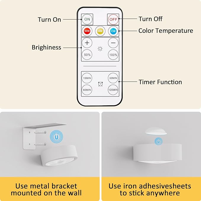 Narotood 6 Pack Picture Lights for Wall, Rechargeable Battery Operated Wall Lights, Picture Frame Lights with 3 Lighting Modes, Wireless Magnetic Painting Light with Remote Control Timer, (White)