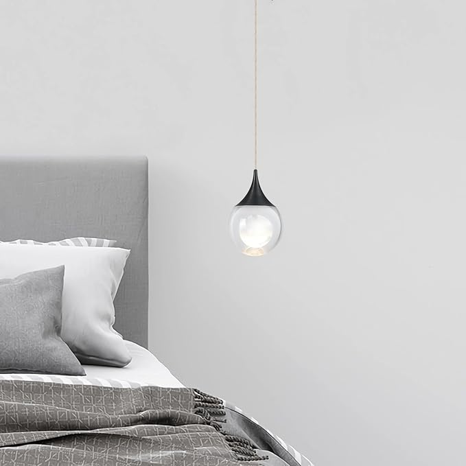 JoollySun Crystal LED Pendant Light: Black Modern Mini Light Fixtures Ceiling Hanging for Kitchen Island Bathroom