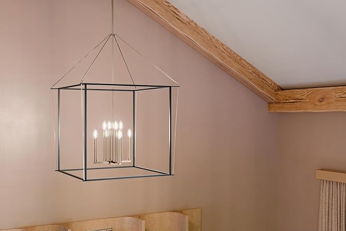 Kichler Eisley 8-Light Foyer Pendant, Soft Modern Light in Polished Nickel and Black, Sloped Ceiling Compatible, for Foyer (40.25" x 28.25" x 28.25"), 52628PN