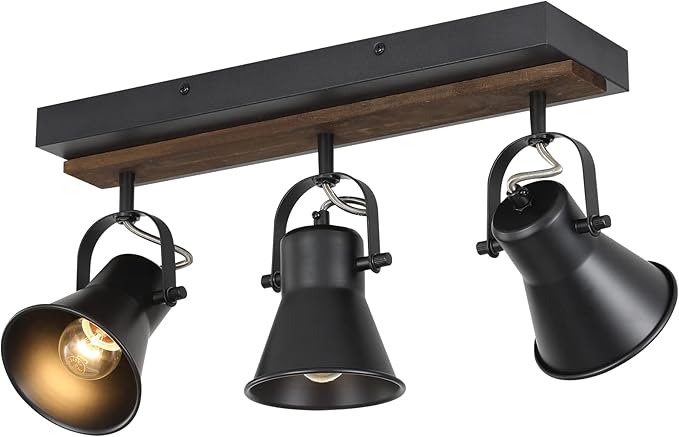 KEESFU 3-Light Track Lighting Kit,Black Semi Flush Mount Ceiling Light with 3 Rotatable Light Heads,Modern Farmhouse Lighting for Livingroom,Bedroom,Hallway,Art Wall,Bathroom,Kitchen.(3-Light)
