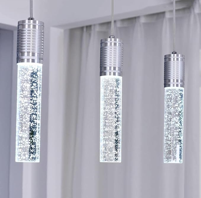 HAIXIANG Modern Kitchen Island Hanging Light Fixtures Crytstal Pendant Lighting for Kitchen Island Chrome Mini Chandelier with 6000K Daylight Bulb