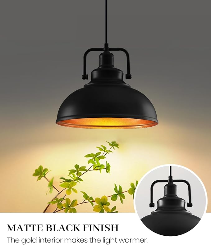 Black Pendant Lights Farmhouse Pendant Light Fixture 11.5in 2 Pack, Adjustable Height, Vintage Pendant Lights for Kitchen Island, Dining Room Barn, Bar, Living Room