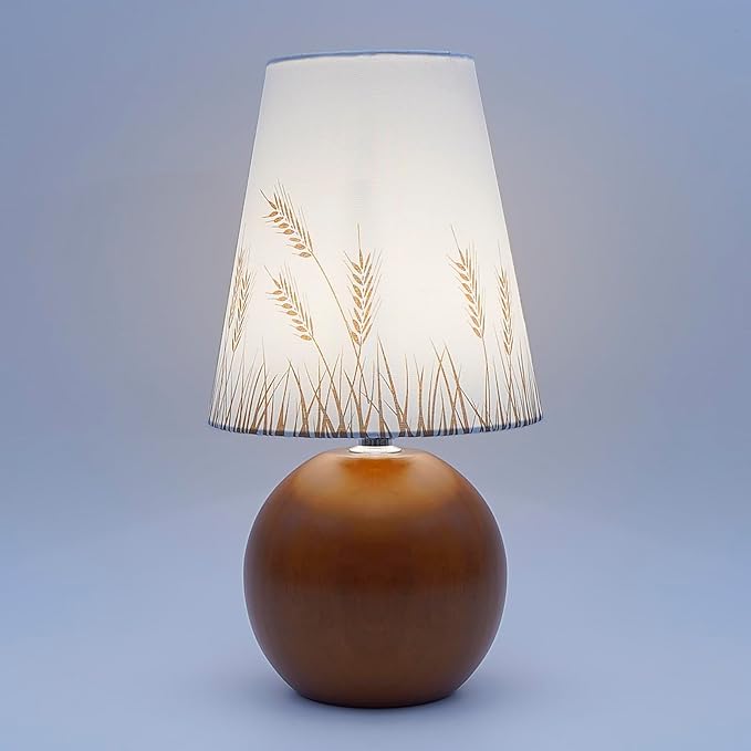 Vintage Wooden Base Fabric Night Lamp, Adjustable Light Color and Brightness with Power-Off Memory, Safe USB Powered, Retro LED Table Light for Bedroom Living Room Office (Wheat)