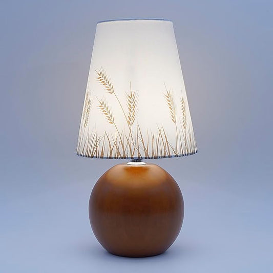 Vintage Wooden Base Fabric Night Lamp, Adjustable Light Color and Brightness with Power-Off Memory, Safe USB Powered, Retro LED Table Light for Bedroom Living Room Office (Wheat)