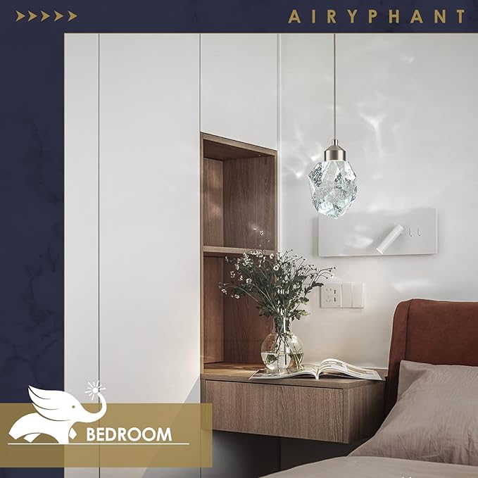 Modern Nickel Crystal Pendant Light, Dimmable LED Pendant Light Fixture for Kitchen Island Dining Room Bedroom Bathroom 5W Cool White 6000k