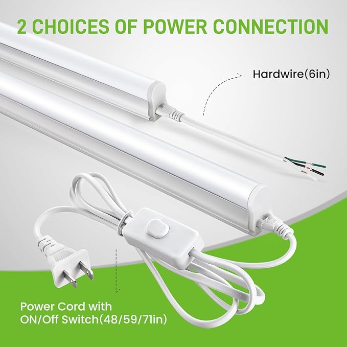 Pak LED Shop Lights, 4FT T5 Integrated Utility Fixture, 2300LM 6500K Cool White, 20W Energy Efficient Linkable LED Tube Lights for Garage, Workshop, Basement, FCC Certified, 2 Pack