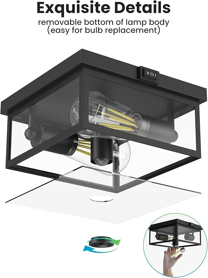 Outdoor Ceiling Light with Motion Sensor, Flush Mount Porch Light, Exterior Light Fixture with Clear Glass, Dusk to Dawn 2-Light Fixture for Patio,Porch (8.5in 2Pack)