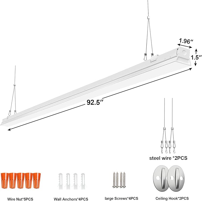 ANTLUX 8FT LED Shop Light Fixture, 110W LED Strip Light, 12200 LM, 5000K, 8 Foot Led Linear Lights, Linkable led Lighting for Garage Warehouse Workshop, Fluorescent Tube Replacement, 2 Pack