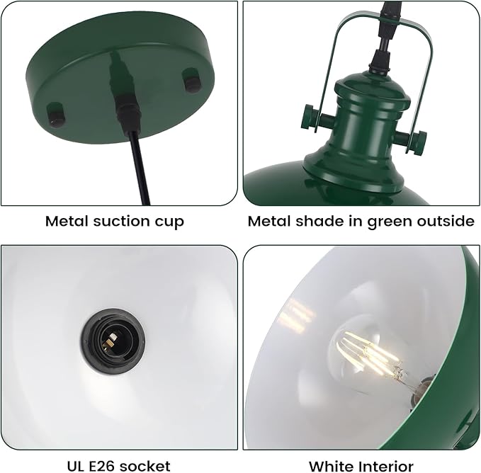 Green Farmhouse Pendant Light, 9.8 inches Industrial Pendant Light, Modern Pendant Lights for Kitchen Island Bedroom Living Room, 2 Pack