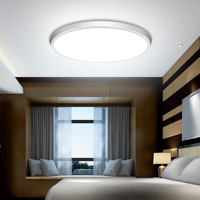 12 inch LED Flush Mount Ceiling Light, 2400lm Low Profile Ceiling Light Fixture, 240W Equivalent Ceiling Lamp, 5000K Daylight White Round Flat Light Fixture for Bedroom, Closet, Laundry, Bathroom
