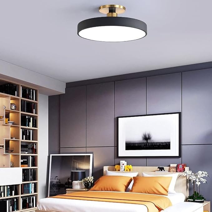 Minimalism Round LED Ceiling Light Modern Semi-Flush Mount Ceiling Lamp Close to Ceiling Light Fixture for Aisles Entrances Cloakroom Corridor Bedroom(Three-Color Light,50cm-Black)