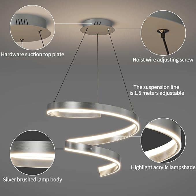 Mikeru Pendant Light,Pendant Light Fixtures with Remote Control Dimmable 3000k-6500k Pendant Light for Dining Room Living Room Kitchen, 19.6 Inch
