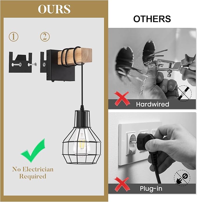 Battery Operated sconces Set of 2 for Bathroom, Dimmable Wall Sconces with Remote Control, Black LED Wireless Wall Lights for Living Room, Hallway,(2 Pack)