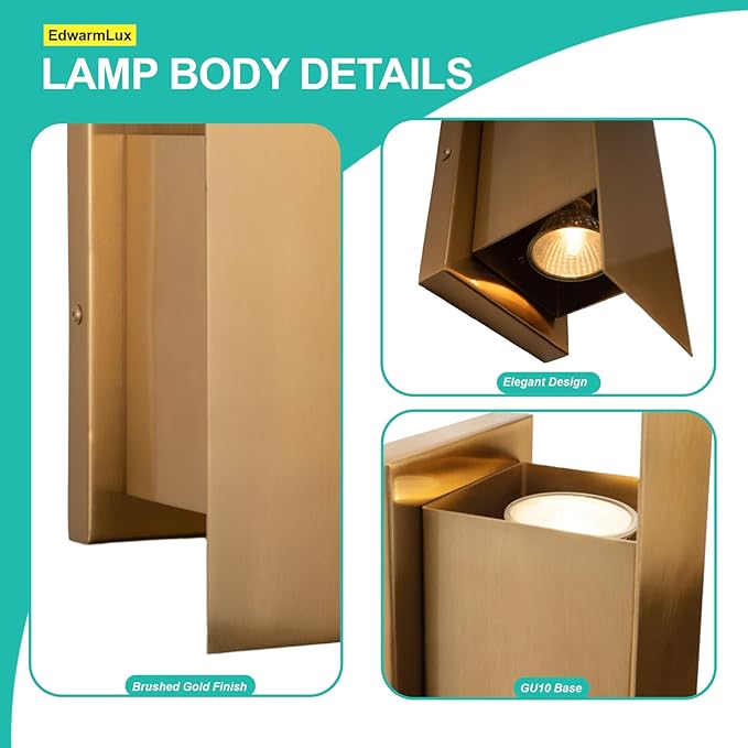 Edwarmlux Indoor Wall Sconces, Modern Wall Lights, Up and Down Wall Mount Light, Dimmable Hardwired Wall Light for Bedroom, Living Room, Hallway, GU10 Bulbs Excluded, 2 Pack (Brushed Gold)