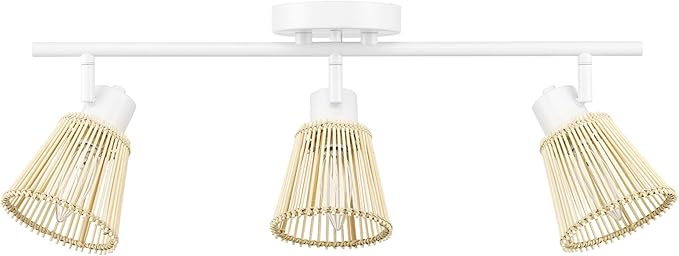 GLOBE Electric 64000043 22" 3-Light Track Lighting, Matte White, Bamboo Shades, Pivot Shade, Ceiling Light, Track-Light Heads, Kitchen Lights, E12 Socket
