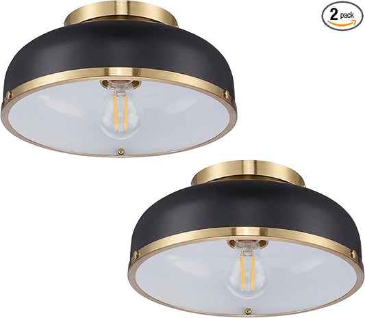 kudos 12 Inch Drum Ceiling Light, 2 Pack Farmhouse Ceiling Light, Black Ceiling Light Flush Mount, Kitchen Lamp for E26 Base Bedroom Hallway Dressing Room, KDCL15-BKE-2PK