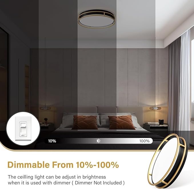 Pevfah Modern Flush Mount Ceiling Light, 5CCT 2700 K-6000 K Dimmable Black and Gold Ceiling Lighting Fixture, Minimalist Round LED Ceiling Lamp for Kitchen, Bedroom, Hallway, Living Room-16.5 Inch