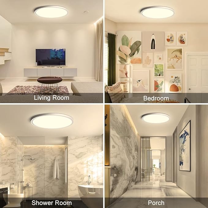 LEDLightsWorld LED Ceiling Light Flush Mount, 12inch 24W 2800K Warm White Ceiling Light, 3200LM Round Light Fixtures Ceiling Mount, Flat Slim Ceiling Lights for Bedroom Kitchen Living Room Stairwell