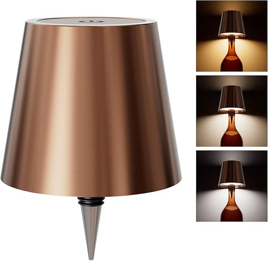 Wine Bottle Lights, Bottle Lamp Shade with 3 Color Temperature, Rechargeable Stepless Dimming LED Wine Bottle Light for Any Bottle, Desk Lamp for Bedroom Restaurant Bar-Champagne