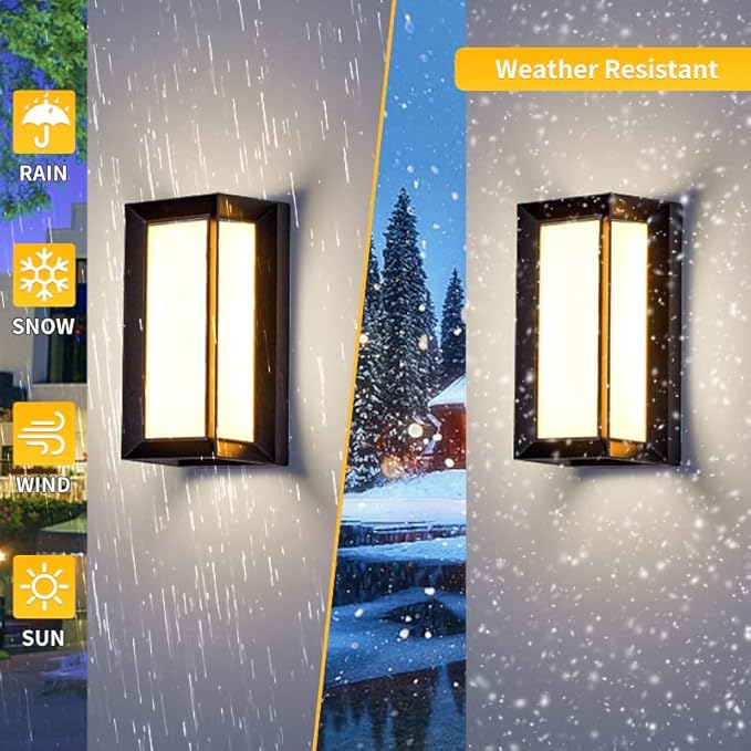 LANFU LED 18W Modern Rectangular Outdoor Wall Sconce 3000K Outside Light for House Patio, Black with Full Border Warm White, IP64 Waterproof Outdoor Wall Lights for House Patio Exterior Wall (1 Pack)