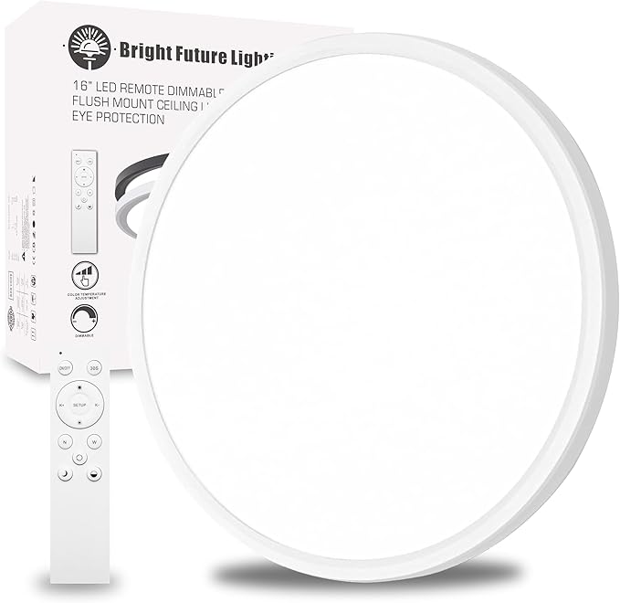 1Pack 16 Inch Remote Control Dimmable LED Flush Mount Ceiling Light Panel,32W 3840LM,2700K-6000K Adjustable Color,Ultra Thin Round White Ceiling Light Fixture for Hallway Kitchen Bedroom Home Office