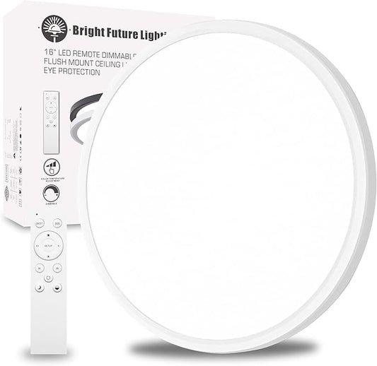 1Pack 16 Inch Remote Control Dimmable LED Flush Mount Ceiling Light Panel,32W 3840LM,2700K-6000K Adjustable Color,Ultra Thin Round White Ceiling Light Fixture for Hallway Kitchen Bedroom Home Office