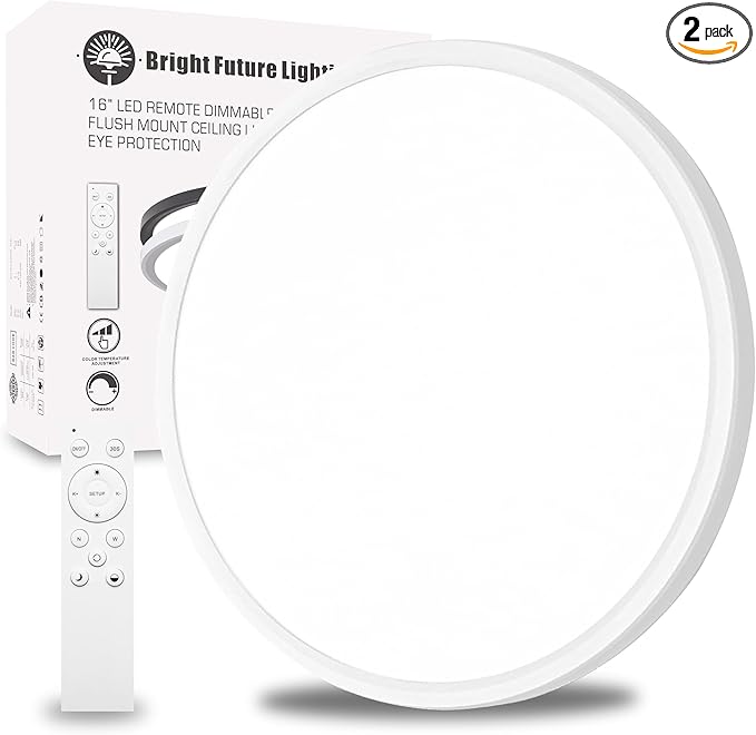 2Pack 16 Inch Remote Control Dimmable LED Flush Mount Ceiling Light Panel,32W 3840LM,2700K-6000K Adjustable Color,Ultra Thin Round Ceiling Light Fixture for Hallway Kitchen Bedroom Home Office (White)