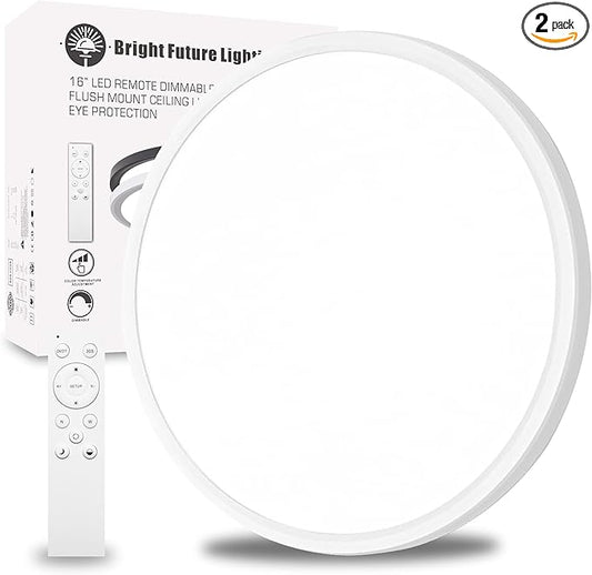 2Pack 16 Inch Remote Control Dimmable LED Flush Mount Ceiling Light Panel,32W 3840LM,2700K-6000K Adjustable Color,Ultra Thin Round Ceiling Light Fixture for Hallway Kitchen Bedroom Home Office (White)