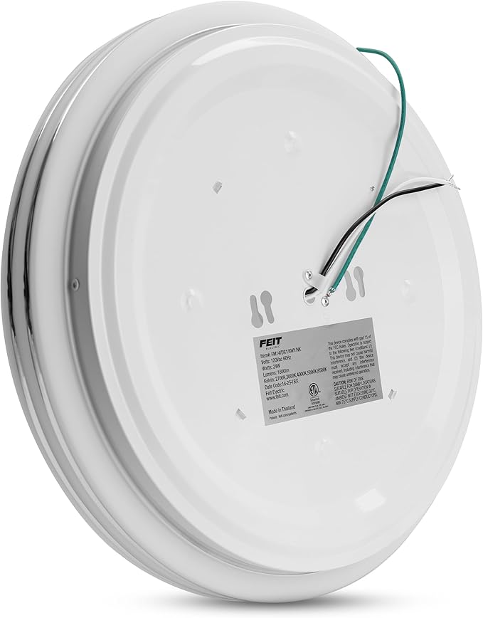 Feit Electric 14" Adjustable White LED Ceiling Fixture, Dimmable Flush Mount Light, Selectable Color Temperature, Chrome Dual-Ring Finish, Versatile Lighting, 50,000-Hour Lifespan, FM14/DR1/6WY/NK
