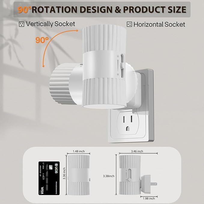 Night Lights Plug into Wall, 90° Rotatable Plug in Night Light with Dusk to Dawn Sensor, 0-100LM Dimmable Wall Light, 3000K Soft Glow Led Nightlight for Bedroom Bathroom Hallway Stairway, 2 Pack