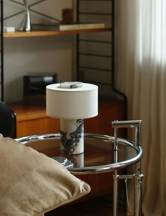BSOD Marble Table Lamp, Natural Stone Lamps Collection - 10 inch Modern Luxury Design Decorative Light for Entry, Console, Bedroom, Living Room, Counter & Kitchen (Plug-in Calacatta Viola Lamp)