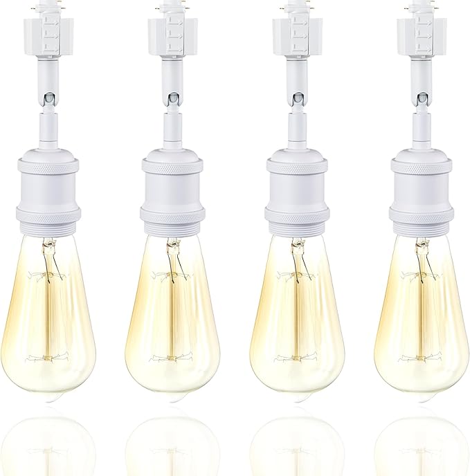 H Type Track Lighting Heads E26 Track Light Heads Modern Pendant Track Lighting Fixtures Ceiling with Glass Lamp Shade for Kitchen, H Track Lighting Rail System Compatible, 4 Pack (No Bulbs)