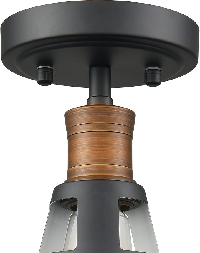 CLAXY Industrial Ceiling Light Semi Flush Mount Light Fixture with Black and White Barn Shade Dimmable for Kitchen Bedroom Entryway
