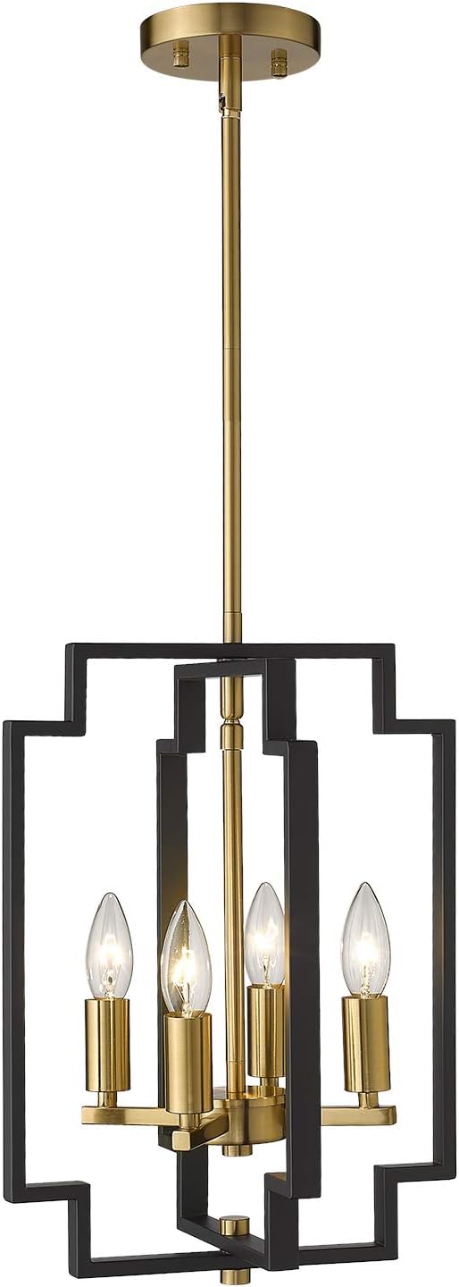 Emliviar 4-Light Lantern Chandelier, Farmhouse Pendant Light for Dining Room Kitchen Island, Black and Gold Finish, JE1981-D4 BK+G