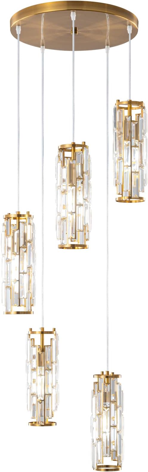 LMQNINE Pendant Light, Gold Modern Pendant Light Fixtures, Mini Crystal Chandeliers, Adjustable 5-Light Pendant Lighting for Kitchen Island Dinning Room Bedroom (Gold 5-Light)