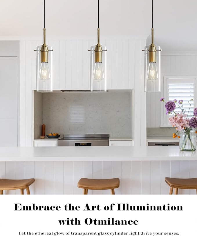 Blown Glass Pendant Light, Gold Pendant Light Kitchen Island 1 Pack, Glass Kitchen Pendant Lights, Island Pendant Lights for Kitchen, Living Room, Dining Room, Bar