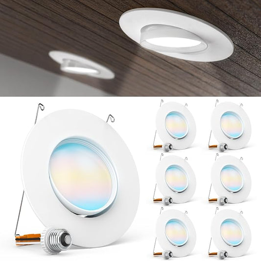 Sunco 6 Pack LED Can Lights Eyeball Retrofit Gimbal 5/6 Inch Recessed Lights, 12W=60W, 5 Colors (2700K/3000K/3500K/4000K/5000K), 800 LM, Directional Angled Trim Adjustable Ceiling Downlight, UL