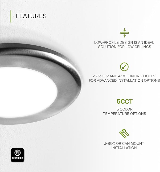 ASD 6 Pack LED Disk Lights 4 Inch, 10W 5CCT 2700K-5000K 685LM CRI90+, Dimmable Flush Mount Ceiling Light Fixture, Low Profile Surface Mount Disc, Junction Box or Recessed Can Install, UL