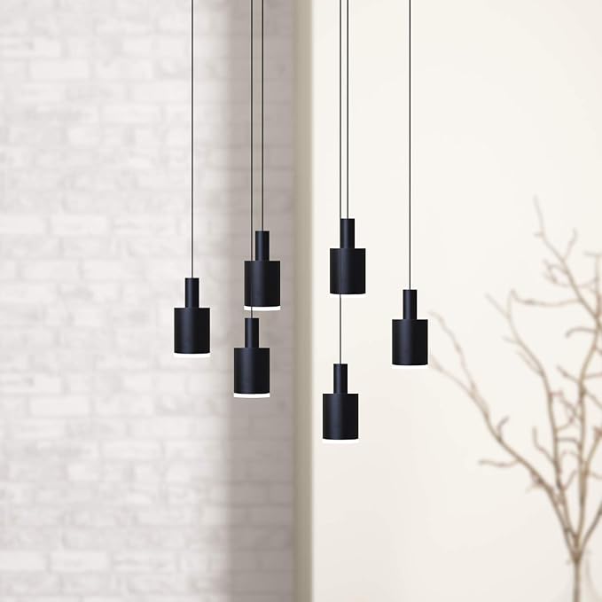 Virgo 6 Mini Pendant Lighting Black - LED Hanging Light Fixture for Kitchen Island, Bar, Foyer - Cluster Pendants - Dimmable, Adjustable Wire, Lamp Bulb Included