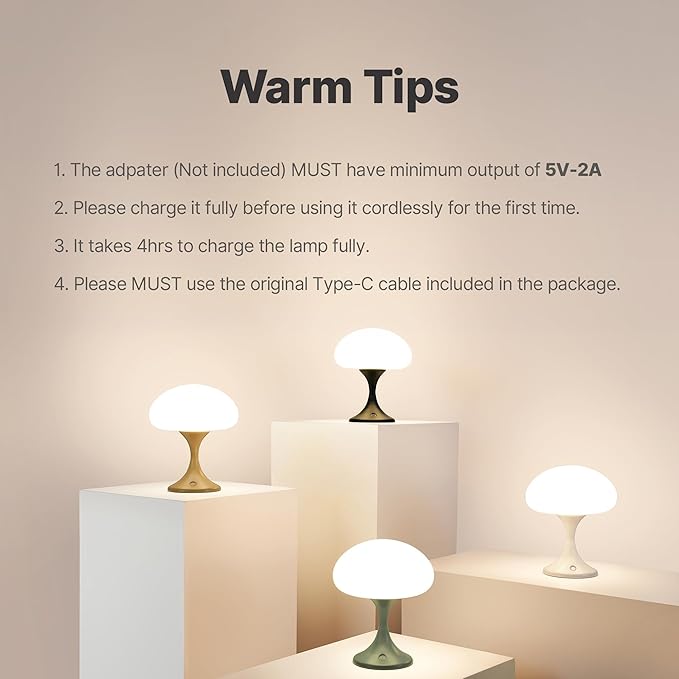 MAGCHARM Mushroom Lamp, 5W LED Cordless Rechargeable Table Lamp with Glass Shade, Small Retro Dimmable Touch Light with 3 Color Temps, Aesthetic Mid Century Bedside Light for Bedroom Ambient, Black