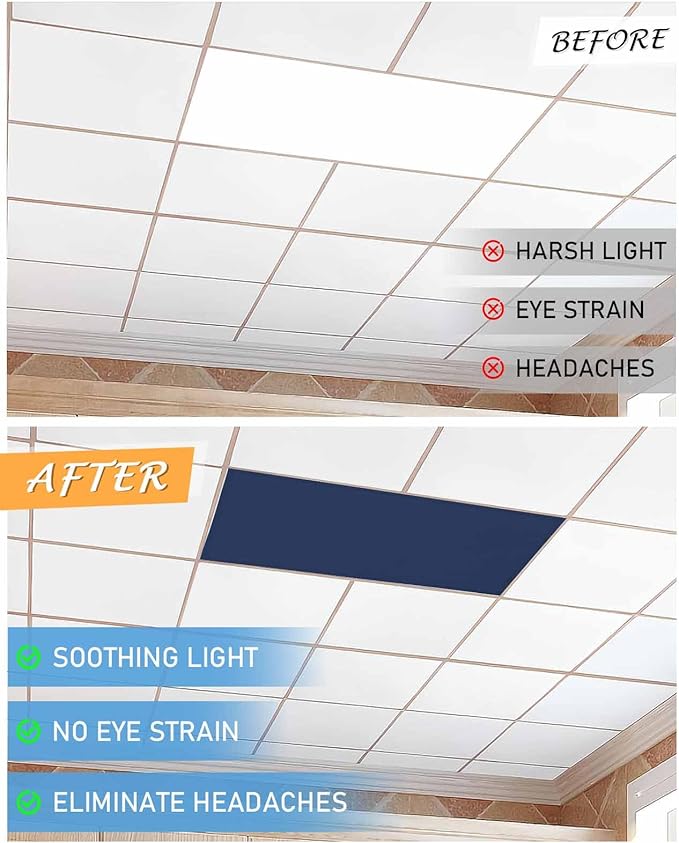 Magnetic Light Cover for Classroom Drop Ceiling,2 Pack 4x2 Ft Fluorescent Light Covers for Office Home Ceiling Light Navy Blue Solid Color Lampshade, LSYZAA20240704FUGE1SHZF07215ZAABFGE