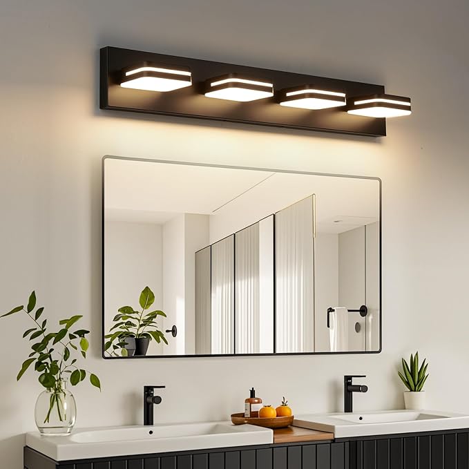 Torondo 360° Rotate LED Bathroom Vanity Light Fixtures, 1600LM Acrylic Matte Black Vanity Lights for Bathroom, Modern Wall Lighting Fixtures Over Mirror Kitchen Living Room Hallway (Warm Light 3000K)