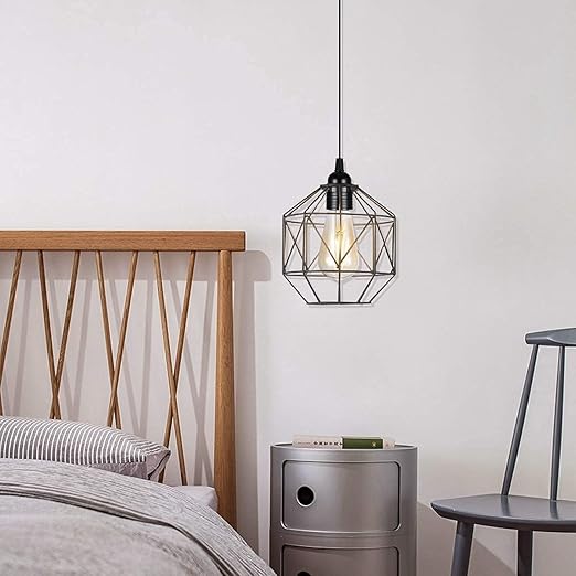 2-Pack HUIBONA Plug-in Pendant Light, 15FT Vintage Hanging Lantern Cord E26/E27 Socket, Black Kit With In-Line On/Off Switch and Lampshade Ring