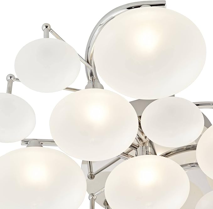 Possini Euro Design Lilypad Modern Ceiling Light Semi Flush-Mount Fixture 30" Wide Chrome 12-Light Frosted Opal Etched Glass for Bedroom Kitchen Living Room Hallway Dining Bathroom