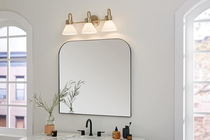 Kichler Farum 26" 3-Light Bathroom Vanity Light Fixture with Opal Glass in Champagne Bronze for Mirror, Modern Wall Mount Over Single or Double Vanity (26" W x 9.5" H), 55155CPZ