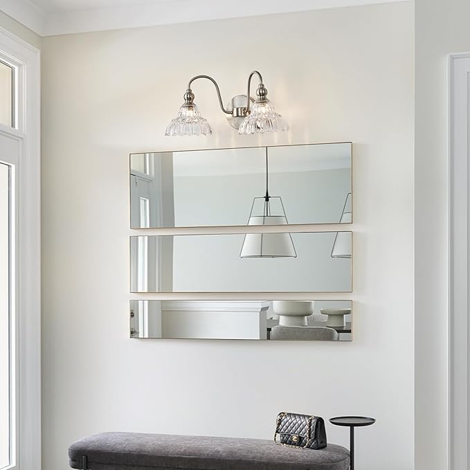 Brushed Nickel 2 Light Bathroom Vanity Light Fixtures Modern Vanity Lights for Bathroom Living Room Vintage Wall Sconces Over Mirror Hallway Wall Lamp