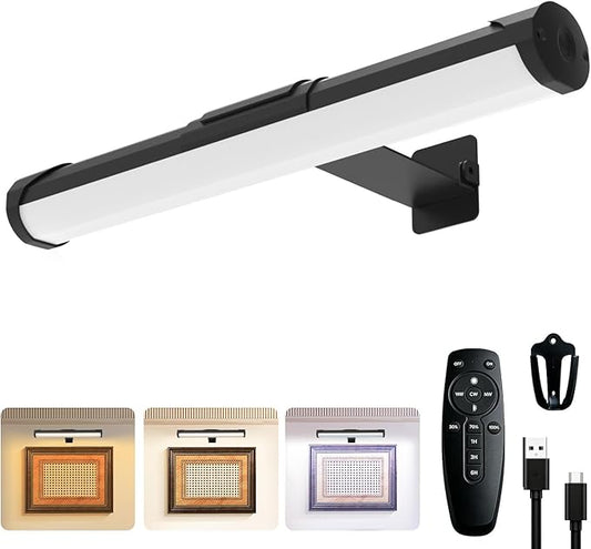 MIOBLUE Picture Light Battery Operated, 13.8in Wireless Art Light for Paintings, Dimmable 4400mAh Recharging Battery Display Light with Remote Control for Wall, Gallery Dartboard Art Bedroom