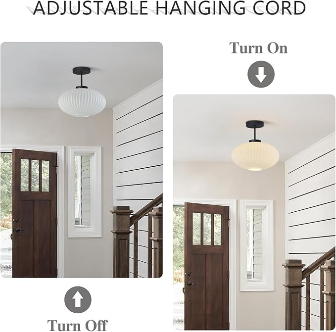 KCO Lighting Milk Glass Flush Mount Ceiling Light White Ribbed Glass Ceiling Light Fixture Large Globe Black Semi Flush Bathroom Overhead Light Fixtures