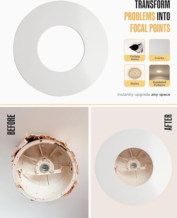 The Can Converter Ceiling Medallion for Recessed Can Light – Home Improvement Decorative Steel Flat Goof Ring & Cover Plate for 5" & 6" Cans, Small Ceiling Medallion for Chandeliers & Pendants
