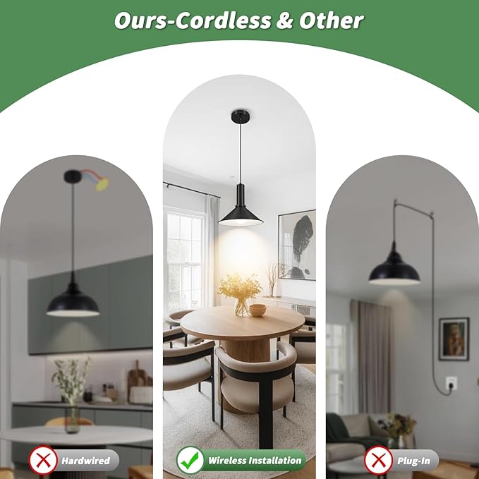 2 Pack Battery Operated Pendant Lights,Rechargeable Pendant Light with Remote,Black Pendant Light Fixtures for Kitchen island,Modern Industrial hanging Lights for Dining Room Hallway Entryway Bedroom